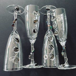 JEWEL DESIGNED Champagne Toasting Flutes Set of 4